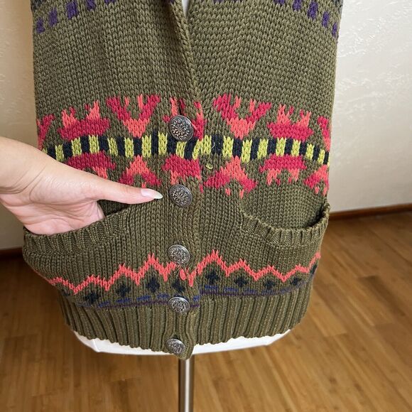 Harolds Vintage Vest Womens Small Green Printed Shawl V Neck Sleeveless - Picture 3 of 8